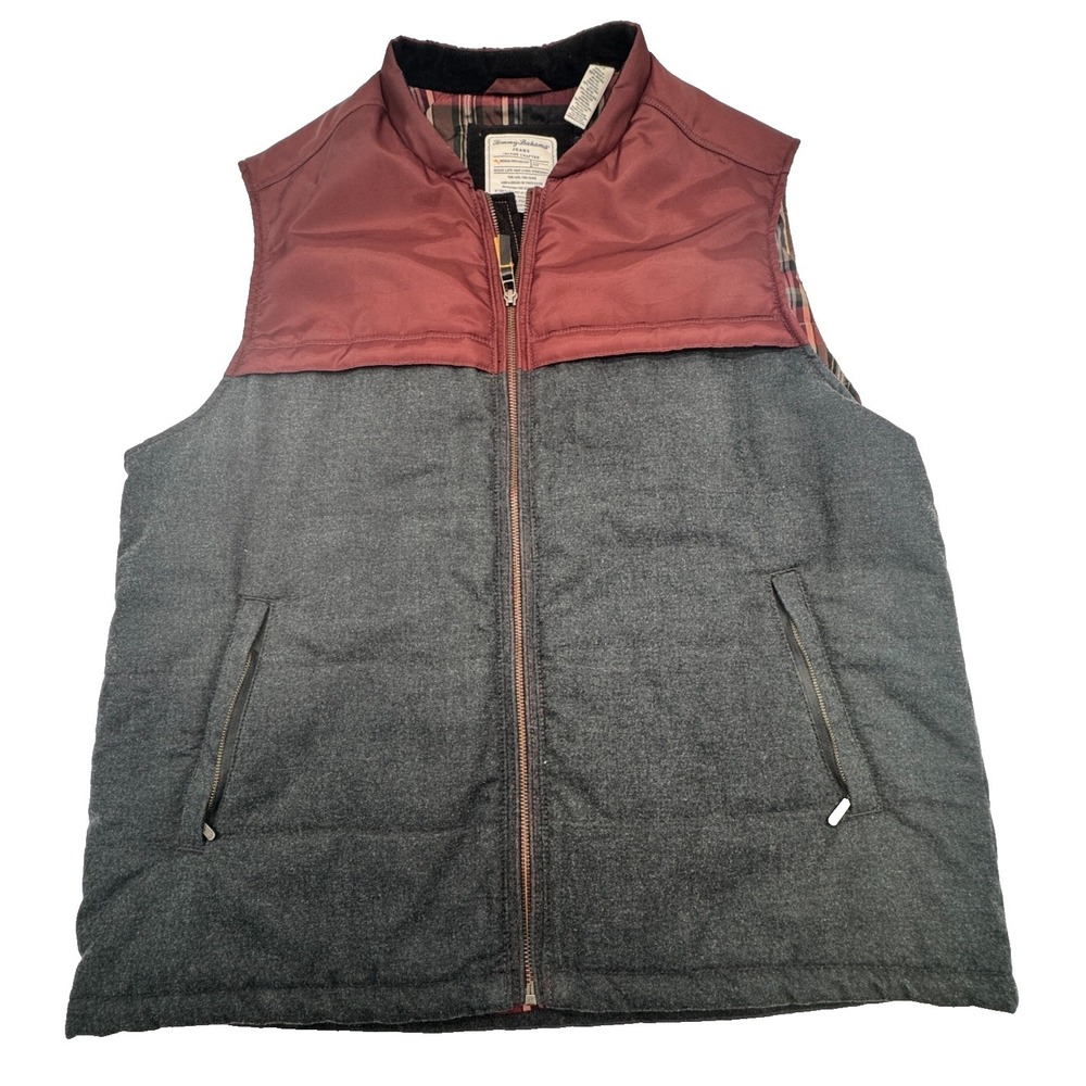Tommy Bahama men's zip vest in charcoal gray and maroon